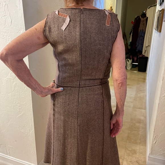 Gold/Brown Metallic Wool brown herringbone Dress - Picture 5 of 6